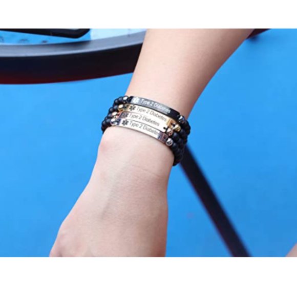 Natural Stone Beaded Medical Alert ID Bracelet - Picture 6 of 7